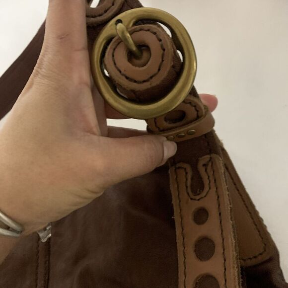 Lucky Brand 100% Lamb Leather Hobo Shoulder Bag Distressed Brown Boho Hippie - Picture 10 of 16